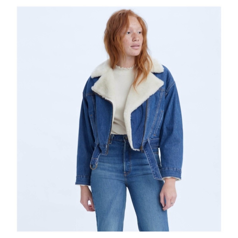 Denim Jacket Faux Sherpa Trucker Jacket Size S